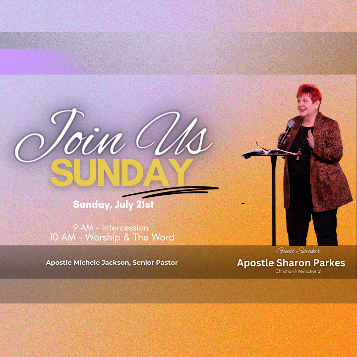 Guest Speaker

Apostle Sharon Parkes

July 21, 2024

 

 
